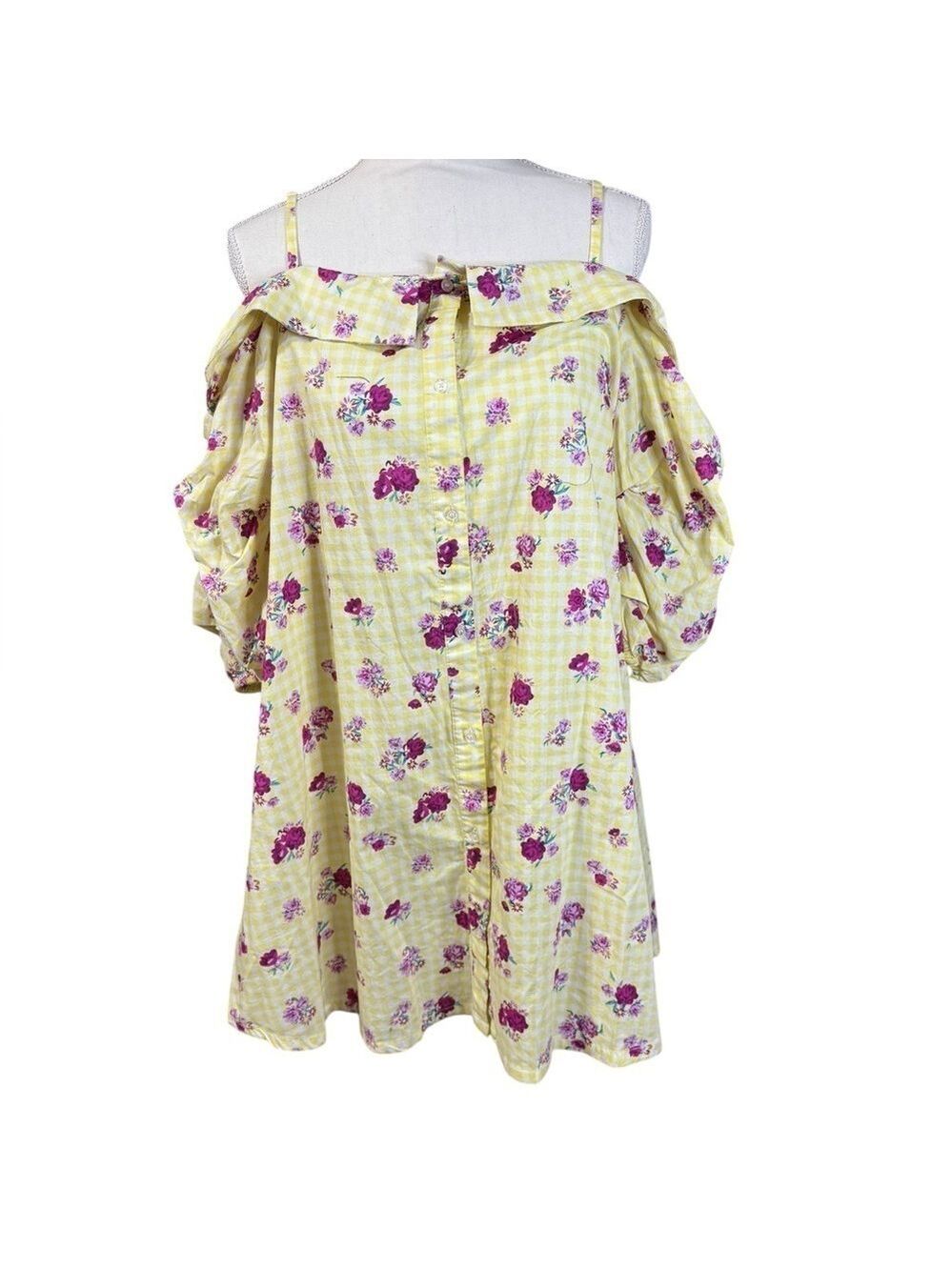 No Comment Gingham Floral Off Shoulder Dress